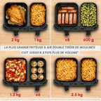 Moulinex air fryer deux compartiments, très grande capacité 11L, 10 personnes, 7 Programmes automatiques, friteuse sans huile, Ecran tactile digital, Dual inox, EZ942BF0, Gris foncé : Cuisine et Maison