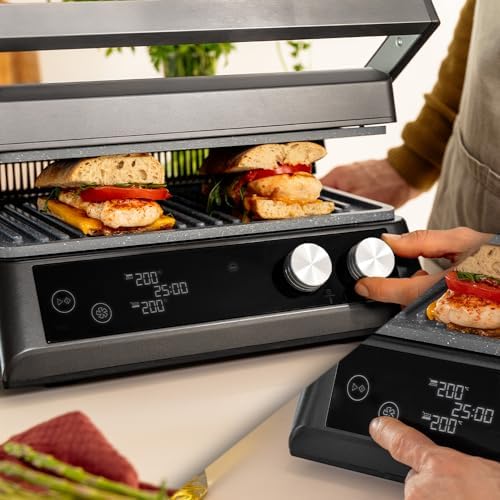 Cecotec Grill électrique Rock’nGrill Smart. Système de réglage de la puissance, du temps et de la température de 2000 W, ouverture à 180 °, plaques amovibles allant au lave vaisselle : Cuisine et Maison