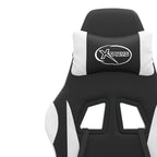 Chaise de jeu 2025 avec repose-pieds pivotant, similicuir noir et blanc V8635