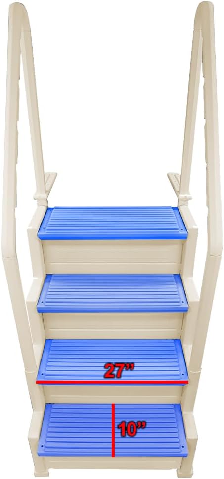 Marches antidérapantes Aqua Select pour piscines hors sol | Bleues | Pour piscines hors sol | Installation possible sur des terrasses de 122 à 137 cm de hauteur | Échelle de sécurité supportant jusqu'à 113 kg
