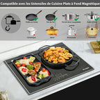 Cooksir Plaque Induction 3 Feux avec Cadre, Table de Cuisson Induction 60cm Encastrable, 6800W, Commande Tactile à Curseur, Bord Inox, Zone Flexibles