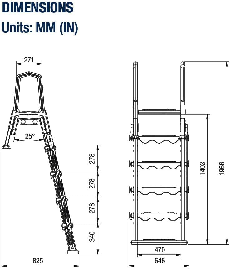 Marches antidérapantes Aqua Select pour piscines hors sol | Bleues | Pour piscines hors sol | Installation possible sur des terrasses de 122 à 137 cm de hauteur | Échelle de sécurité supportant jusqu'à 113 kg