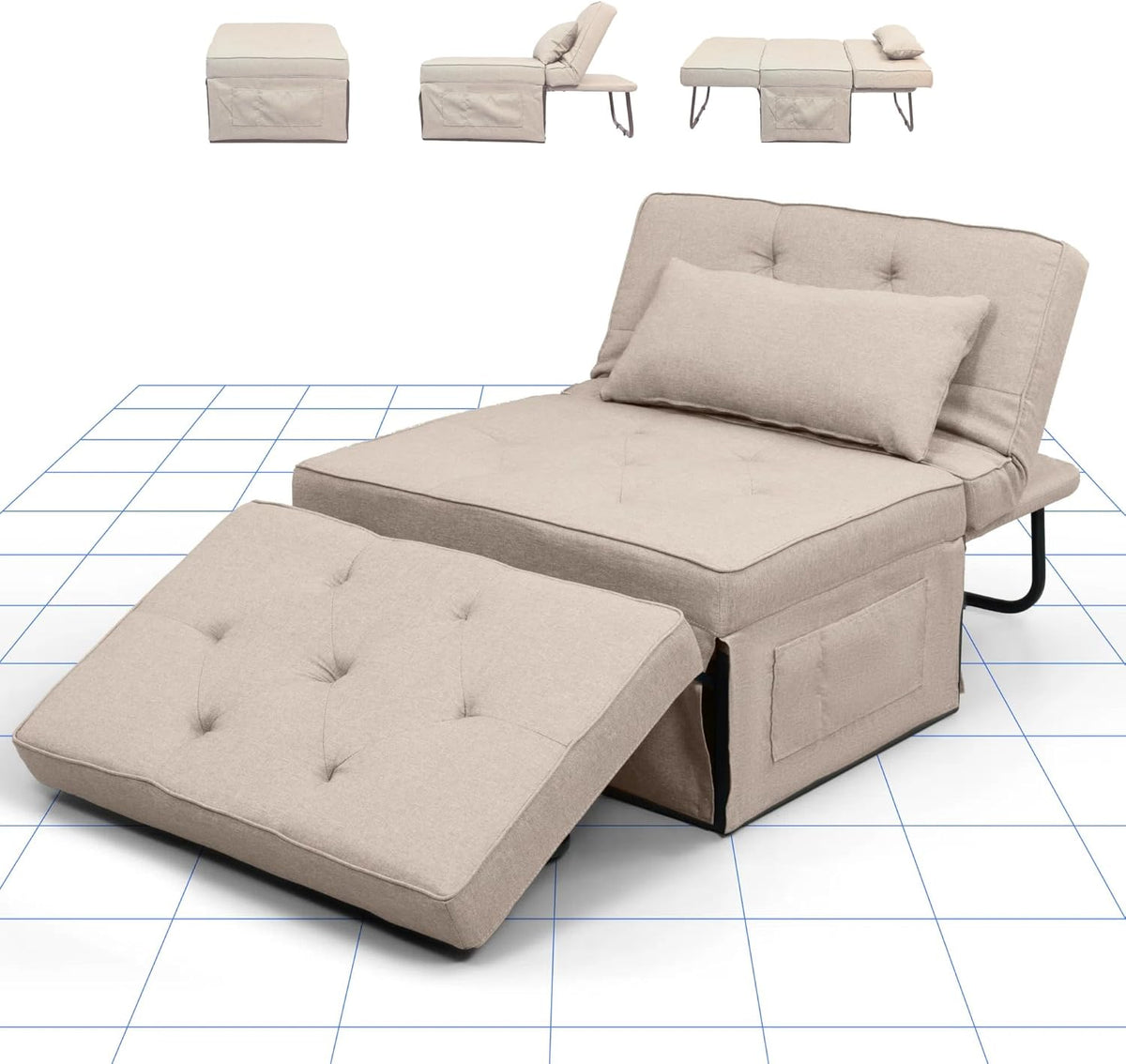 Canapé-lit FLEXISPOT, fauteuil-lit extensible et pliable, capacité de charge 300 kg, gris