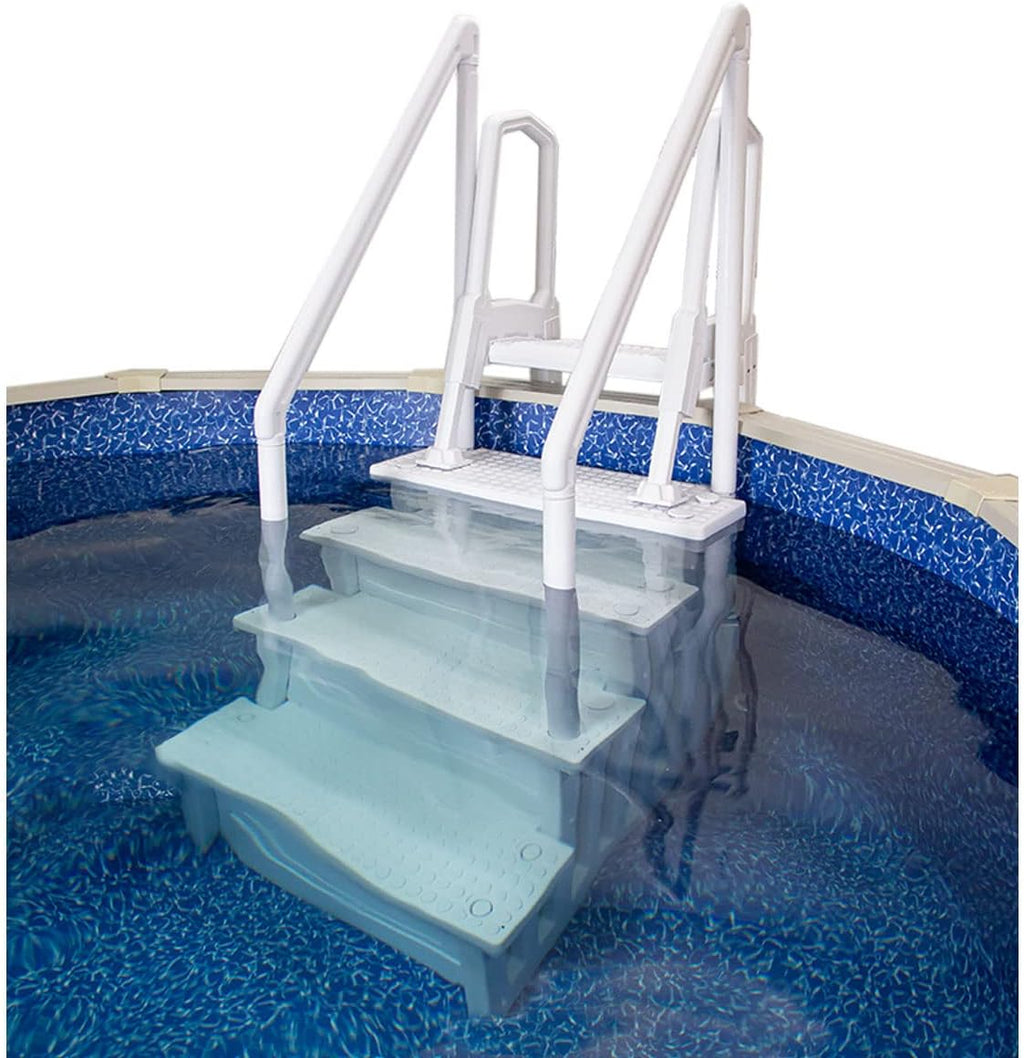 Échelle antidérapante pour piscines hors sol | Grise | Pour piscines hors sol avec une hauteur de terrasse de 122 à 137 cm | Échelle de sécurité supportant jusqu'à 136 kg