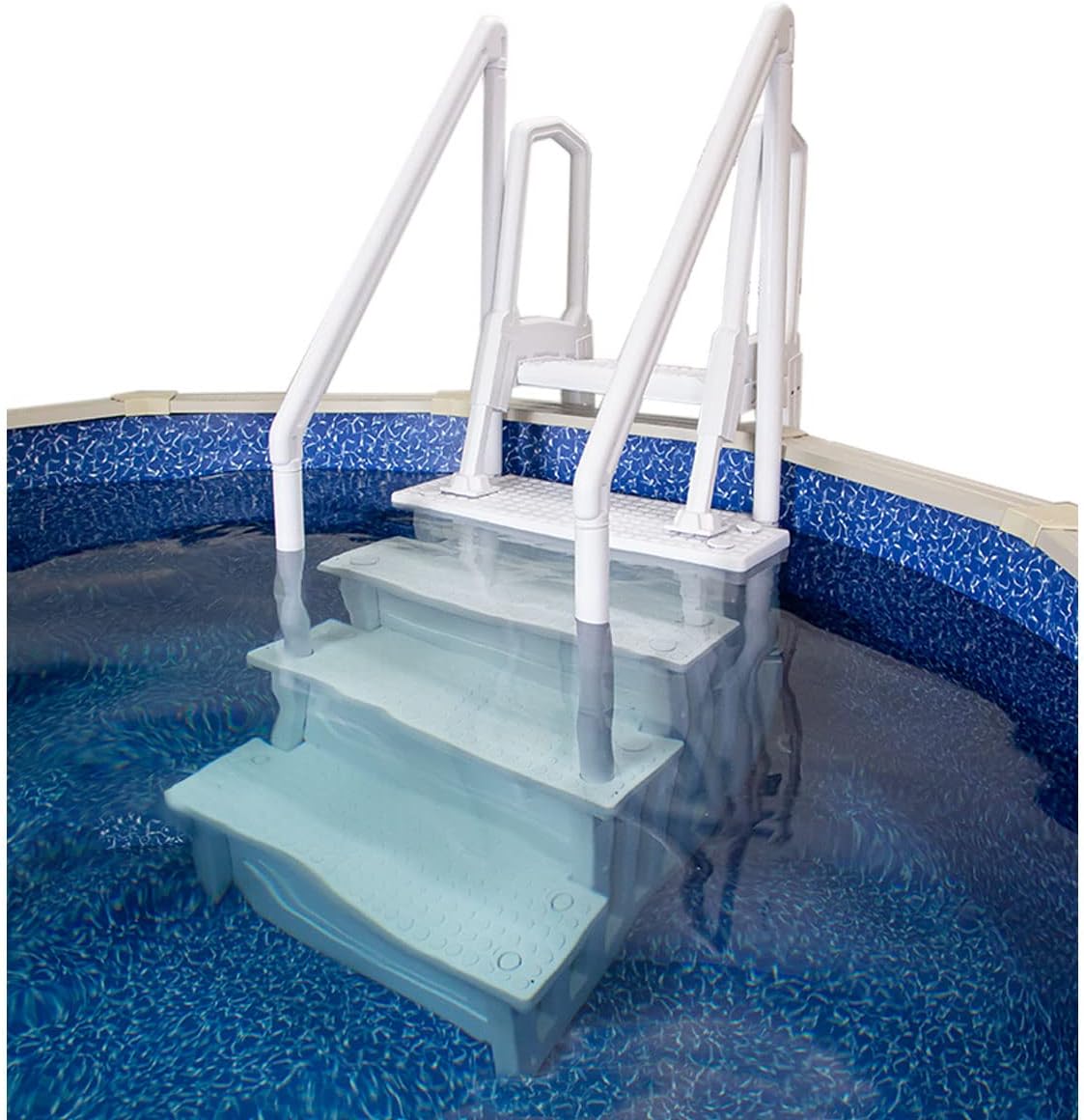 Échelle antidérapante pour piscines hors sol | Grise | Pour piscines hors sol avec une hauteur de terrasse de 122 à 137 cm | Échelle de sécurité supportant jusqu'à 136 kg