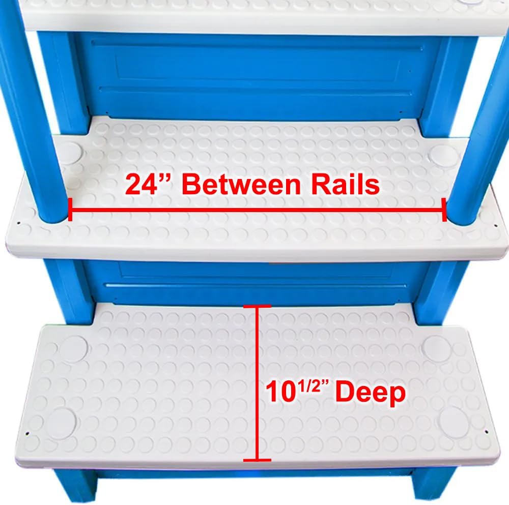 Échelle antidérapante pour piscines hors sol | Grise | Pour piscines hors sol avec une hauteur de terrasse de 122 à 137 cm | Échelle de sécurité supportant jusqu'à 136 kg