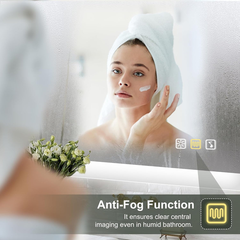 Miroir de salle de bain S'bagno avec éclairage 1200 x 700 mm, IP44, LED, Bluetooth, antibuée, 3 couleurs de lumière (3 000 K, 4 000 K, 6 500 K), intensité variable, mémoire, vertical ou horizontal. Miroirs de salle de bain avec LED.