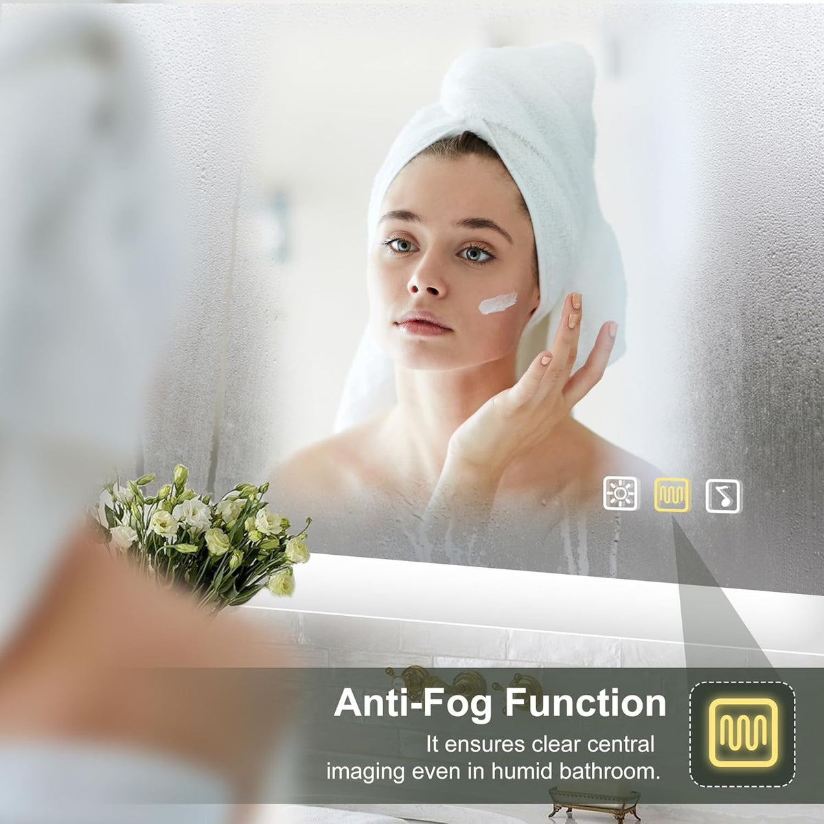 Miroir de salle de bain S'bagno avec éclairage 1200 x 700 mm, IP44, LED, Bluetooth, antibuée, 3 couleurs de lumière (3 000 K, 4 000 K, 6 500 K), intensité variable, mémoire, vertical ou horizontal. Miroirs de salle de bain avec LED.