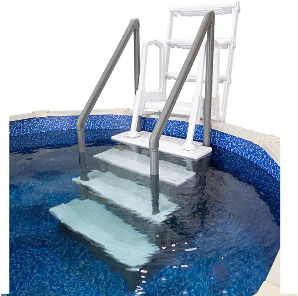 Marches antidérapantes Aqua Select pour piscines hors sol | Bleues | Pour piscines hors sol | Installation possible sur des terrasses de 122 à 137 cm de hauteur | Échelle de sécurité supportant jusqu'à 113 kg