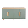 Buffet vert sauge à 4 portes — plateau bois clair — design scandinave / moderne
