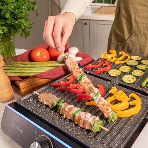 Cecotec Grill électrique Rock’nGrill Smart. Système de réglage de la puissance, du temps et de la température de 2000 W, ouverture à 180 °, plaques amovibles allant au lave vaisselle : Cuisine et Maison