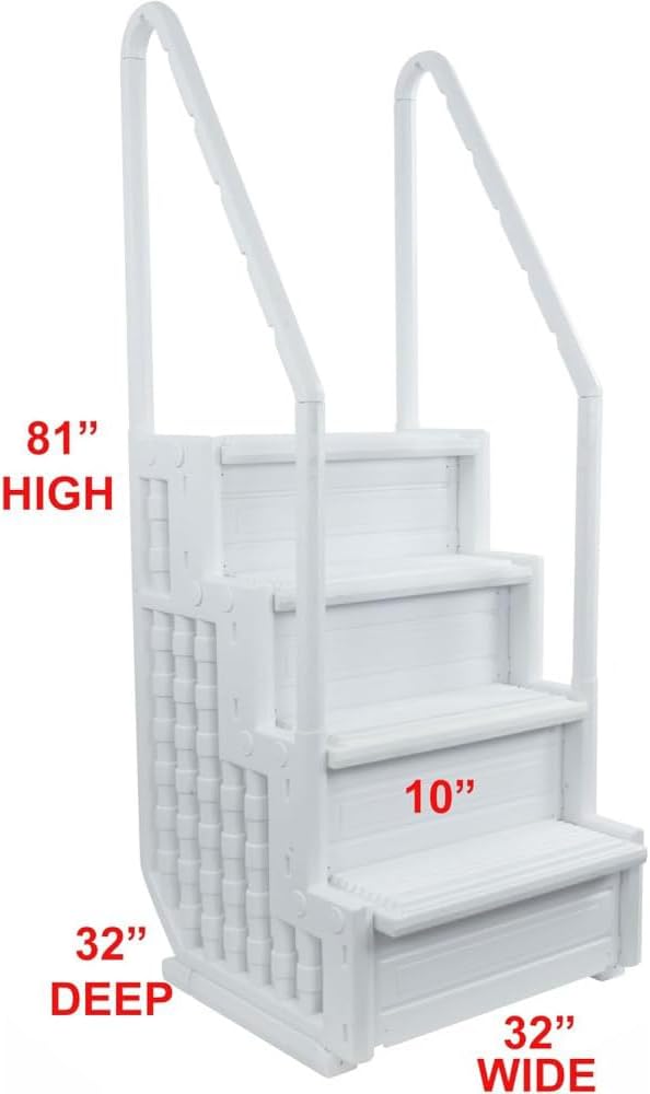 Marches antidérapantes Aqua Select pour piscines hors sol | Bleues | Pour piscines hors sol | Installation possible sur des terrasses de 122 à 137 cm de hauteur | Échelle de sécurité supportant jusqu'à 113 kg
