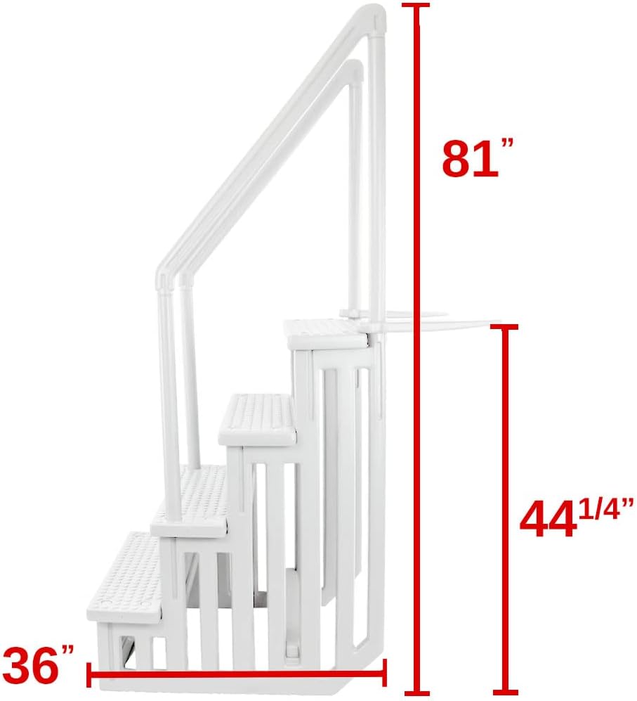 Échelle antidérapante pour piscines hors sol | Grise | Pour piscines hors sol avec une hauteur de terrasse de 122 à 137 cm | Échelle de sécurité supportant jusqu'à 136 kg
