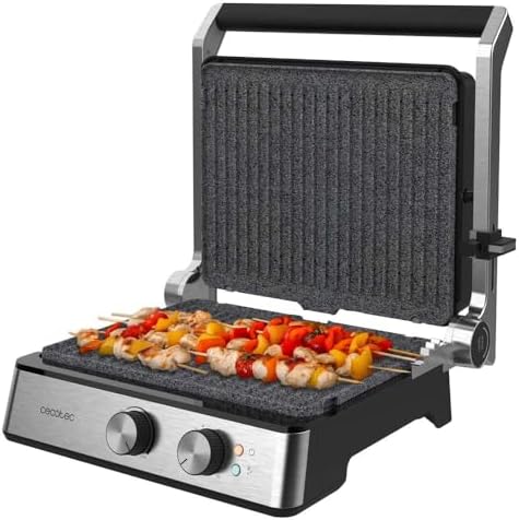 Cecotec Grill électrique Rock’nGrill Smart. Système de réglage de la puissance, du temps et de la température de 2000 W, ouverture à 180 °, plaques amovibles allant au lave vaisselle : Cuisine et Maison