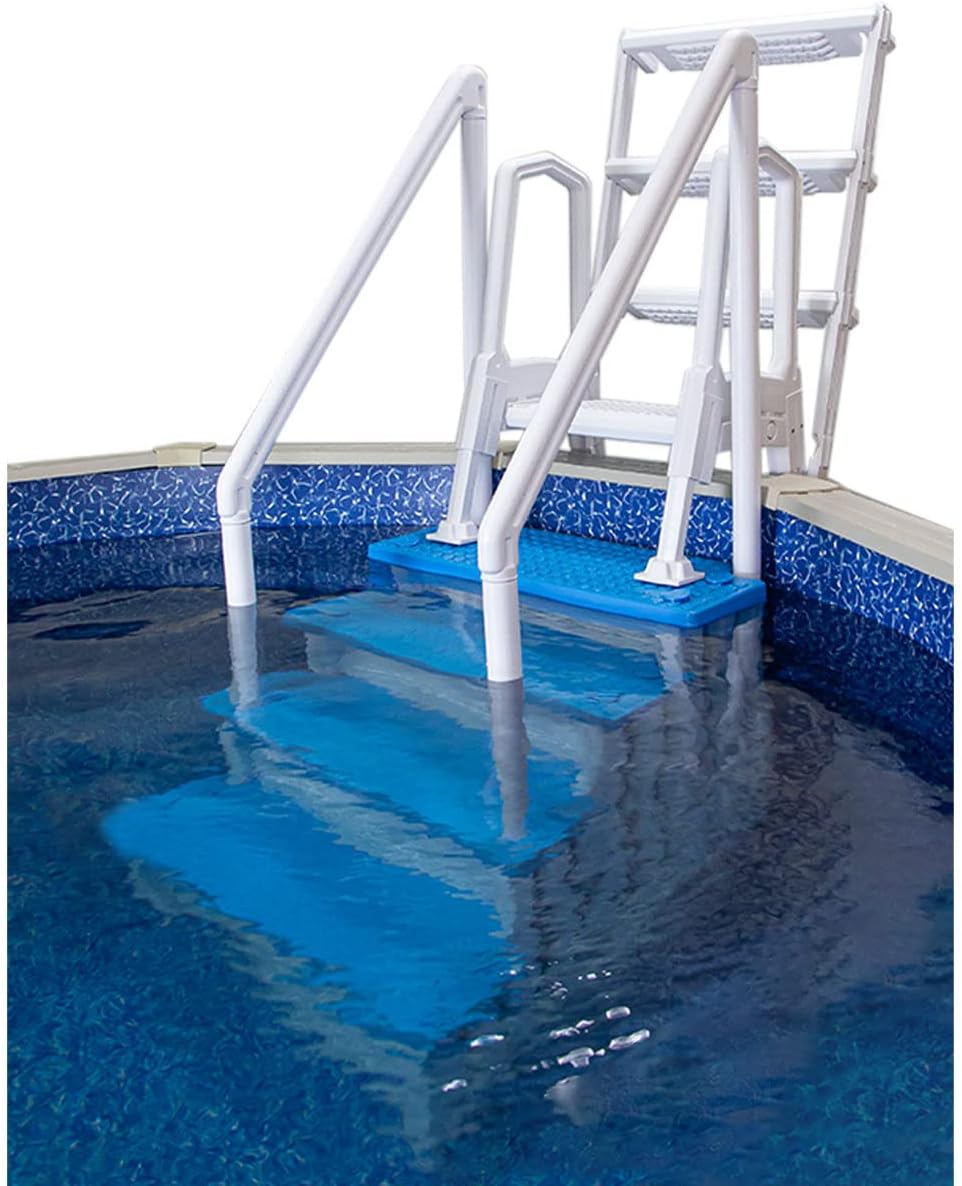 Échelle antidérapante pour piscines hors sol | Grise | Pour piscines hors sol avec une hauteur de terrasse de 122 à 137 cm | Échelle de sécurité supportant jusqu'à 136 kg