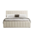 Lit double capitonné à bandes verticales — Design moderne en tissu beige