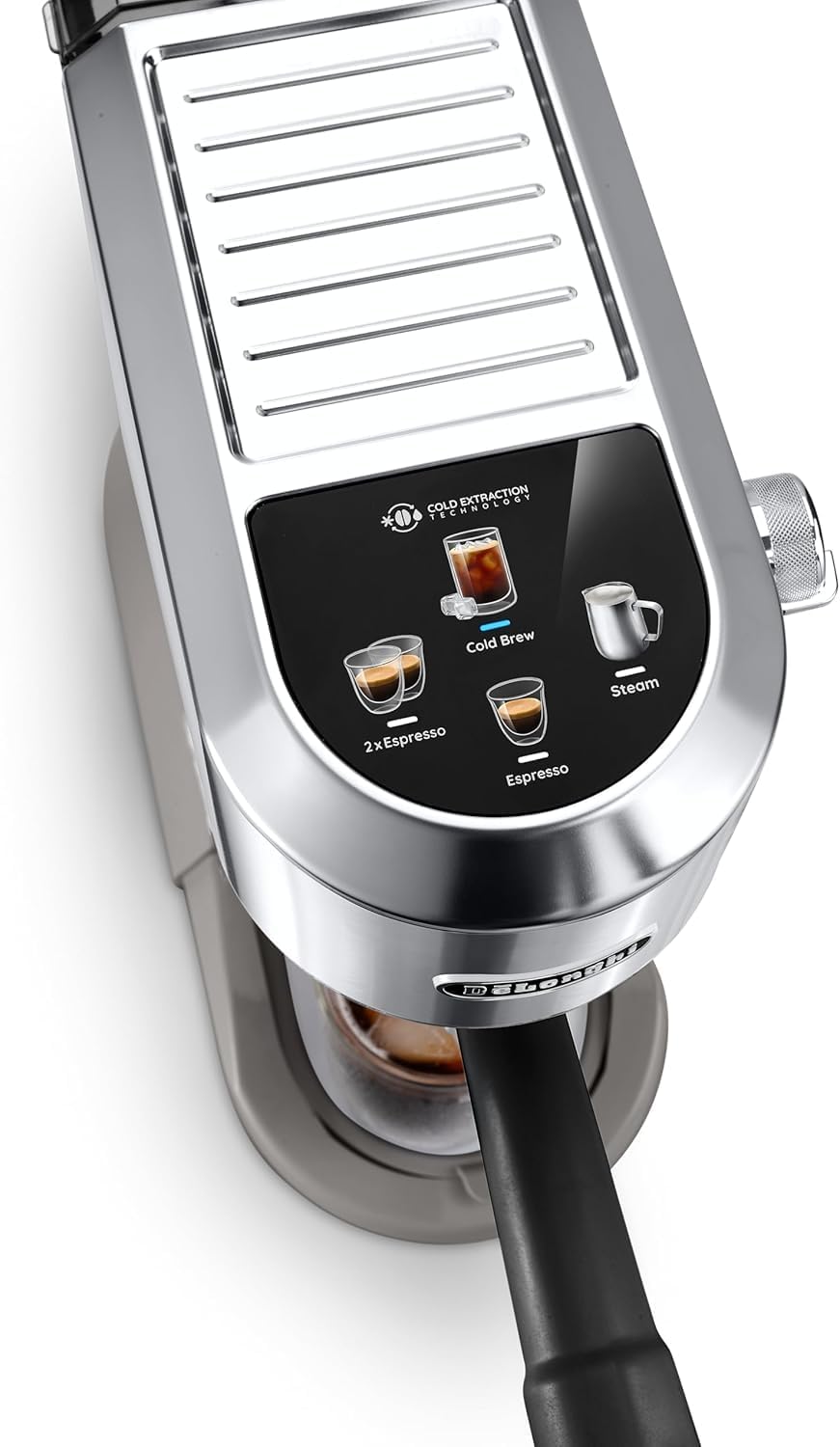 Machine à café De'Longhi Dedica - Acier inoxydable, pompe, pour café moulu ou dosettes, expresso et cappuccino, réservoir de 1,3 litre, système anti-gouttes, modèle EC685.M, couleur métal