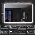 Miroir de salle de bain S'bagno avec éclairage 1200 x 700 mm, IP44, LED, Bluetooth, antibuée, 3 couleurs de lumière (3 000 K, 4 000 K, 6 500 K), intensité variable, mémoire, vertical ou horizontal. Miroirs de salle de bain avec LED.