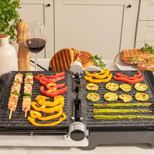 Cecotec Grill électrique Rock’nGrill Smart. Système de réglage de la puissance, du temps et de la température de 2000 W, ouverture à 180 °, plaques amovibles allant au lave vaisselle : Cuisine et Maison