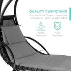 Chaise longue suspendue d'extérieur Best Choice Products – Fauteuil à bascule incurvé en acier avec coussin intégré et auvent amovible – Gris anthracite