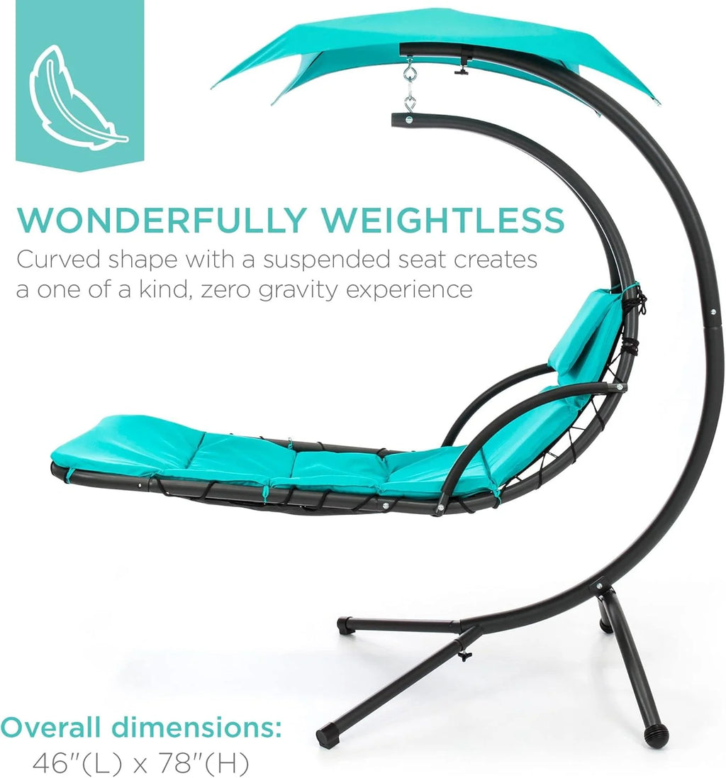 Chaise longue suspendue d'extérieur Best Choice Products – Fauteuil à bascule incurvé en acier avec coussin intégré et auvent amovible – Gris anthracite