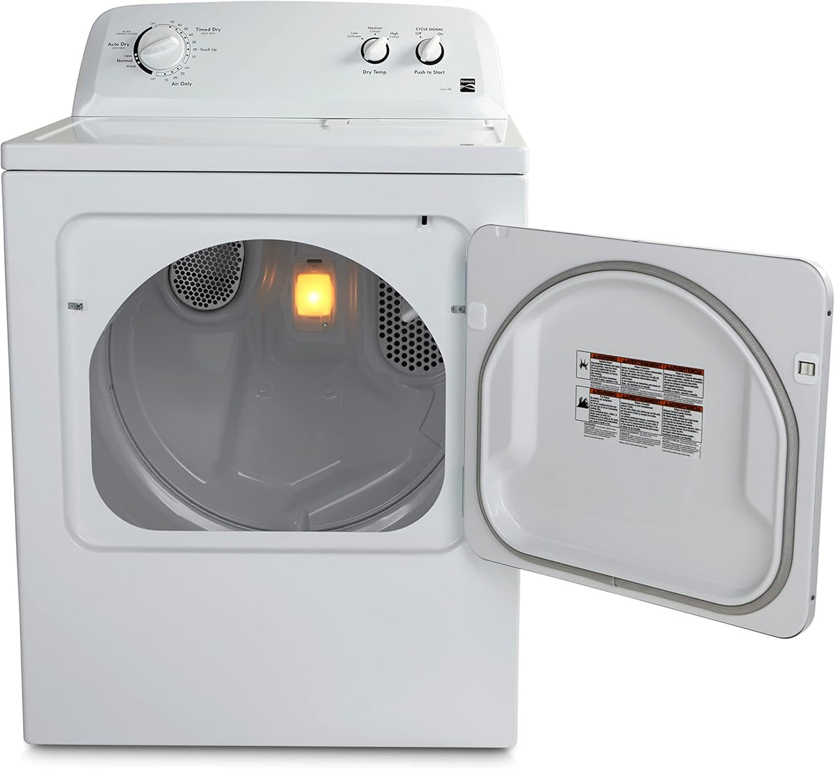 Sèche-linge électrique Kenmore à chargement frontal de 74 cm (29 po) avec protection anti-froissage et capacité totale de 198 litres (7 pi³), blanc