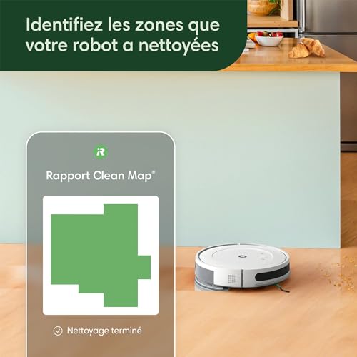 iRobot Roomba Combo Essential (Y0112)   Robot Aspirateur et Laveur Connecté   Efficace et Puissant   Système de Nettoyage en 4 étapes  3 Niveaux d'aspiration   Programmable Via Application ou Voix : Cuisine et Maison