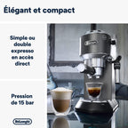 De'Longhi Dedica Style EC685.W, Machine à Café à Pompe en Acier Inoxydable Pour Café Moulu ou Dosettes, Machine à Espresso et Cappuccino, Réservoir de 1,3L, Système Anti-goutte, Blanc