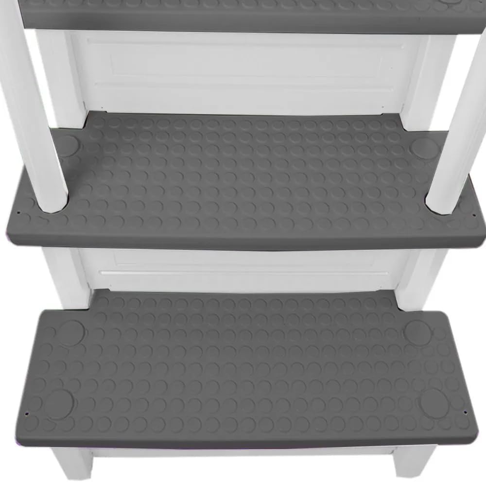 Échelle antidérapante pour piscines hors sol | Grise | Pour piscines hors sol avec une hauteur de terrasse de 122 à 137 cm | Échelle de sécurité supportant jusqu'à 136 kg