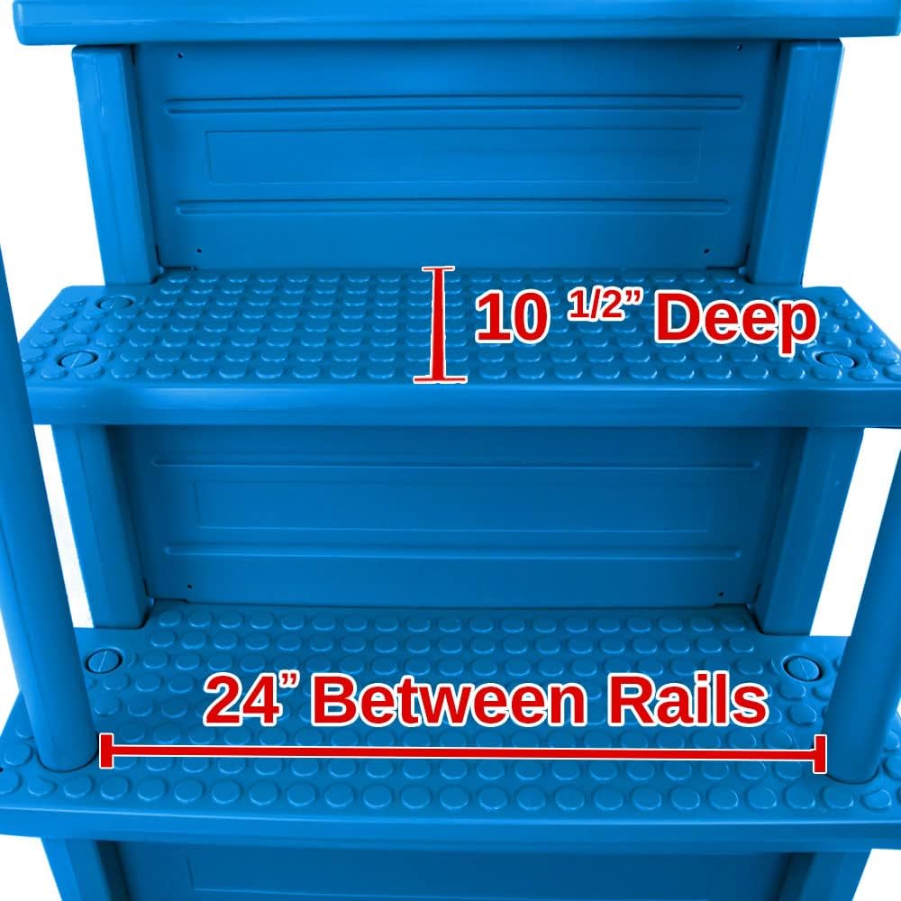 Marches antidérapantes Aqua Select pour piscines hors sol | Bleues | Pour piscines hors sol | Installation possible sur des terrasses de 122 à 137 cm de hauteur | Échelle de sécurité supportant jusqu'à 113 kg