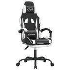 Chaise de jeu 2025 avec repose-pieds pivotant, similicuir noir et blanc V8635