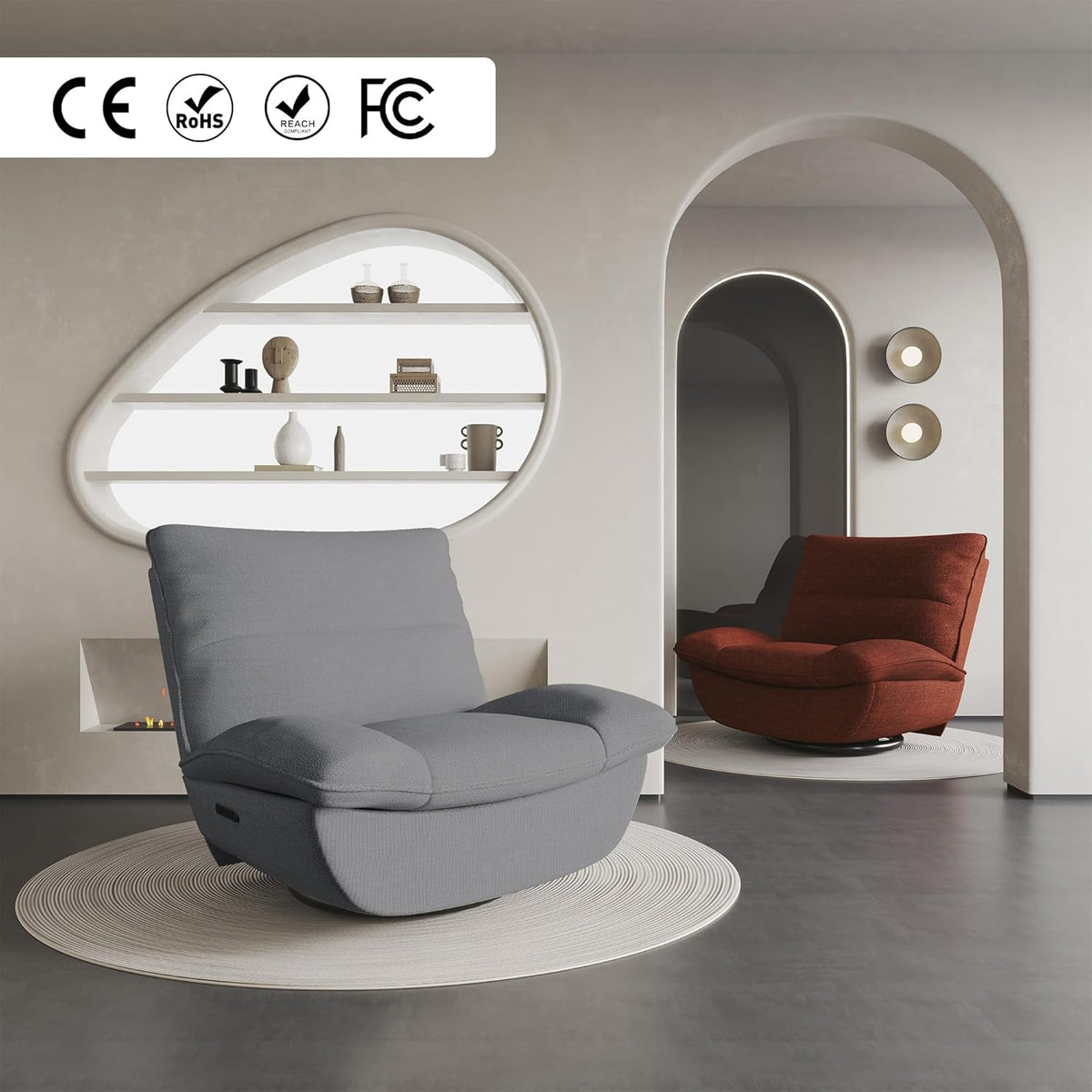 Fauteuil inclinable FLEXISPOT XC6, canapé pivotant à bascule, fauteuil TV avec dossier réglable, fauteuil inclinable pour chambre, salon et home cinéma (beige)