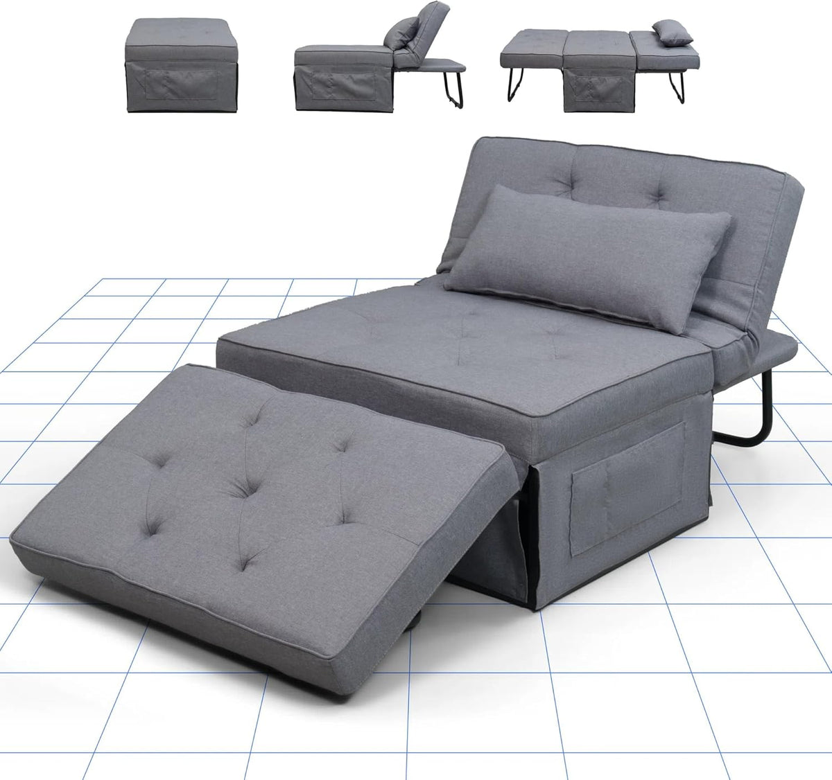 Canapé-lit FLEXISPOT, fauteuil-lit extensible et pliable, capacité de charge 300 kg, gris