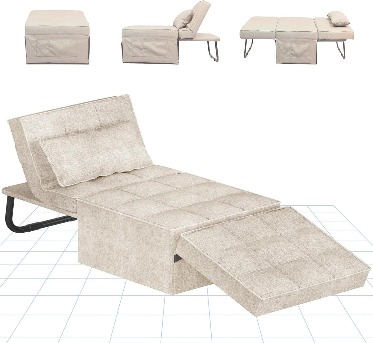 Canapé-lit FLEXISPOT, fauteuil-lit extensible et pliable, capacité de charge 300 kg, gris