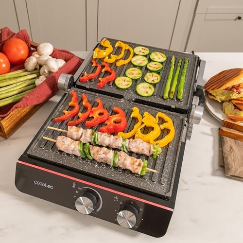 Cecotec Grill électrique Rock’nGrill Smart. Système de réglage de la puissance, du temps et de la température de 2000 W, ouverture à 180 °, plaques amovibles allant au lave vaisselle : Cuisine et Maison