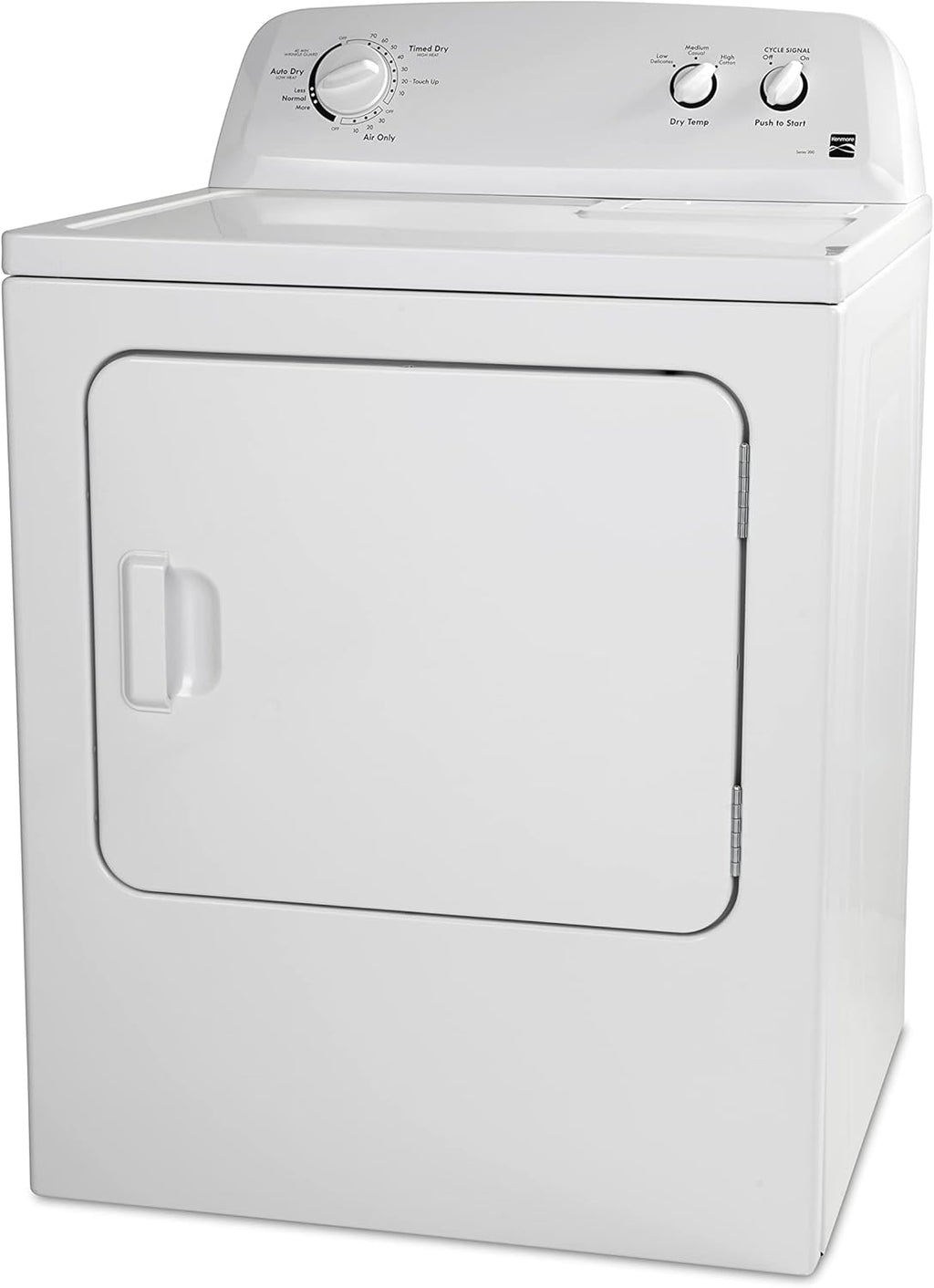 Sèche-linge électrique Kenmore à chargement frontal de 74 cm (29 po) avec protection anti-froissage et capacité totale de 198 litres (7 pi³), blanc