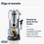 Machine à café De'Longhi Dedica - Acier inoxydable, pompe, pour café moulu ou dosettes, expresso et cappuccino, réservoir de 1,3 litre, système anti-gouttes, modèle EC685.M, couleur métal