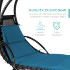 Chaise longue suspendue d'extérieur Best Choice Products – Fauteuil à bascule incurvé en acier avec coussin intégré et auvent amovible – Gris anthracite