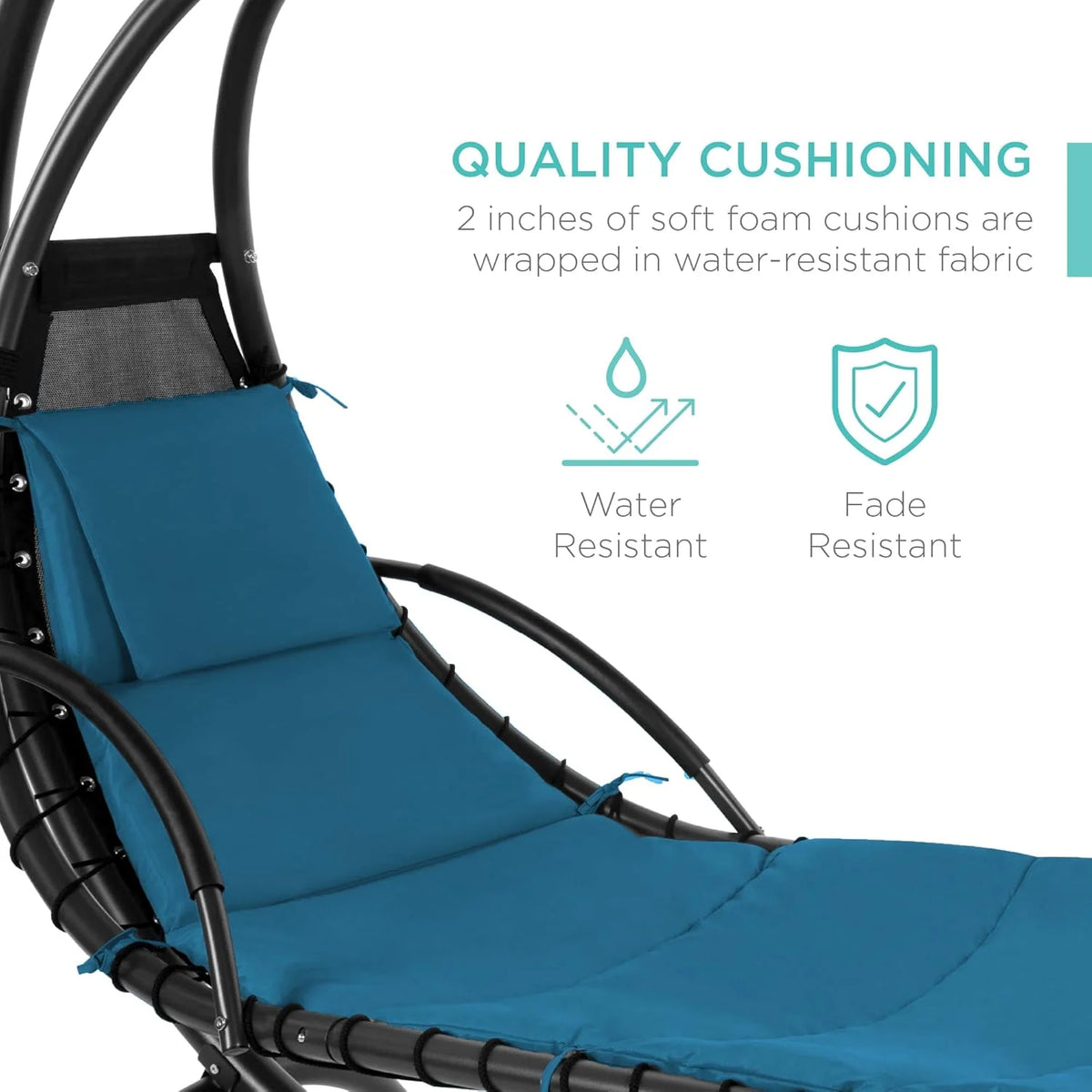 Chaise longue suspendue d'extérieur Best Choice Products – Fauteuil à bascule incurvé en acier avec coussin intégré et auvent amovible – Gris anthracite