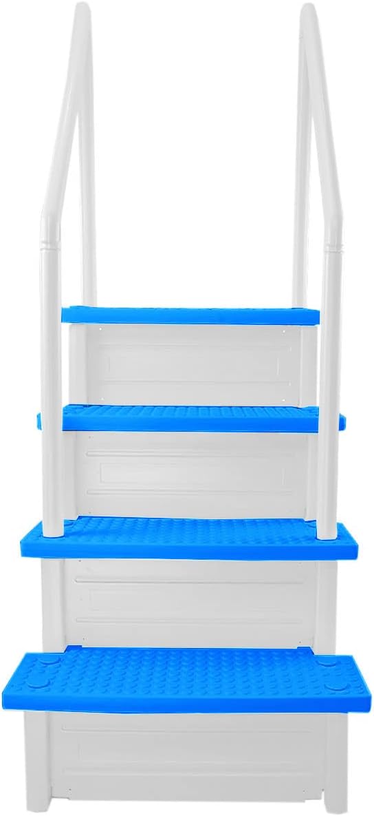 Marches antidérapantes Aqua Select pour piscines hors sol | Bleues | Pour piscines hors sol | Installation possible sur des terrasses de 122 à 137 cm de hauteur | Échelle de sécurité supportant jusqu'à 113 kg