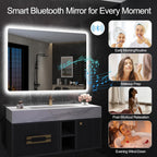 Miroir de salle de bain S'bagno avec éclairage 1200 x 700 mm, IP44, LED, Bluetooth, antibuée, 3 couleurs de lumière (3 000 K, 4 000 K, 6 500 K), intensité variable, mémoire, vertical ou horizontal. Miroirs de salle de bain avec LED.