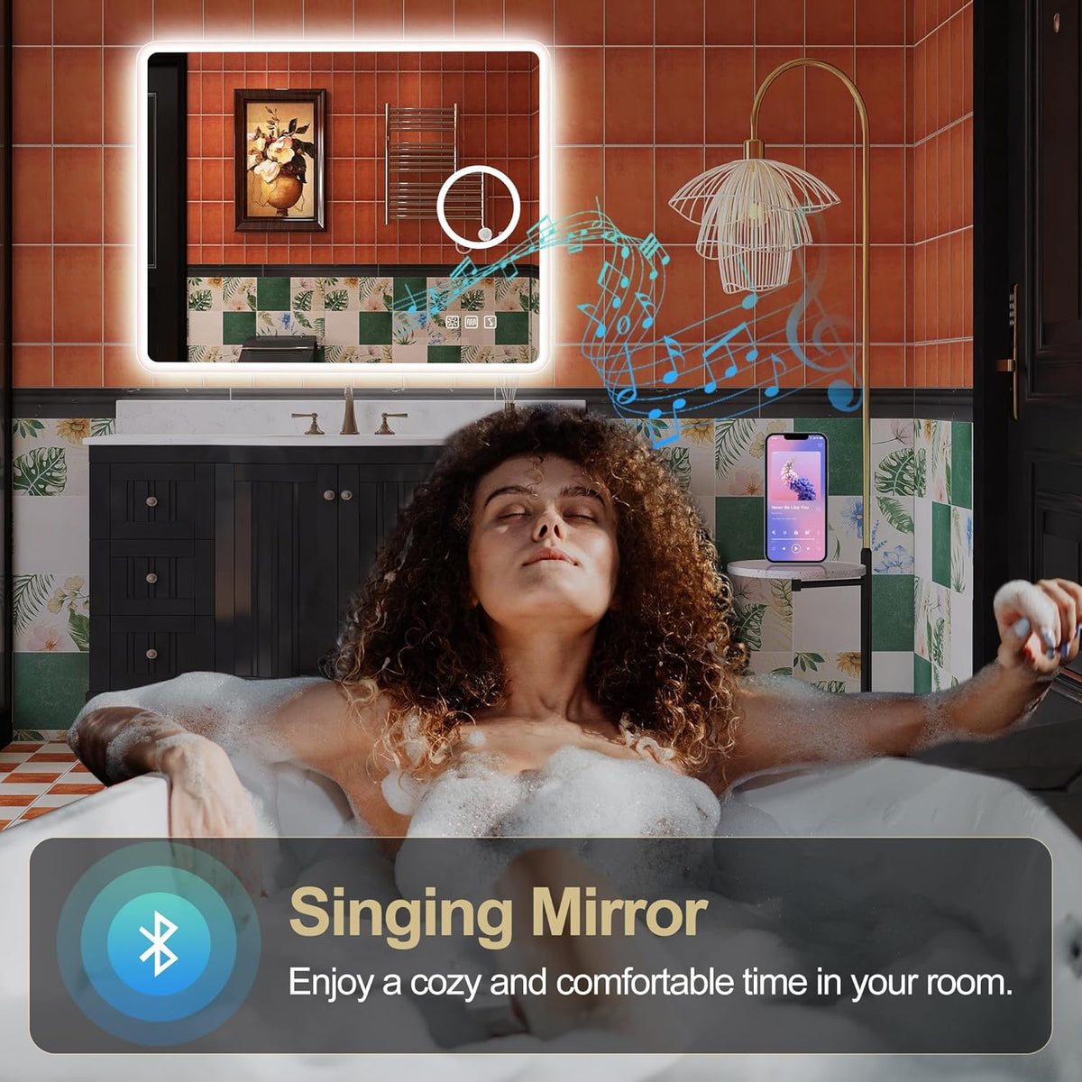 Miroir de salle de bain S'bagno avec éclairage 1200 x 700 mm, IP44, LED, Bluetooth, antibuée, 3 couleurs de lumière (3 000 K, 4 000 K, 6 500 K), intensité variable, mémoire, vertical ou horizontal. Miroirs de salle de bain avec LED.