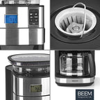 BEEM FRESH-AROMA-PERFECT II Filterkaffeemaschine mit Mahlwerk - Thermo | Edelstahl | Thermokanne | 24h-Timer | 1000 W | 180 g Bohnenbehälter