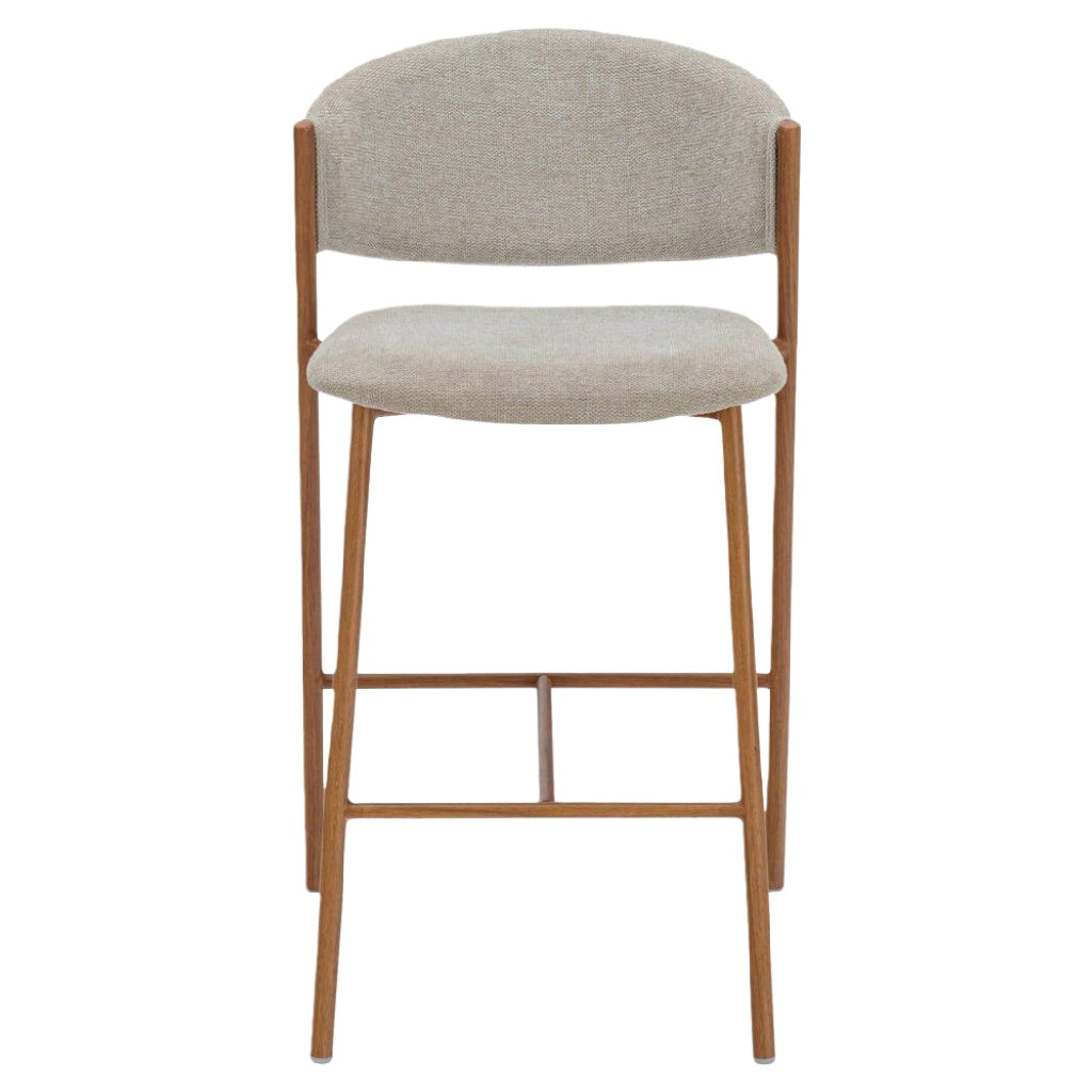 Tabouret de bar en tissu beige et bois clair