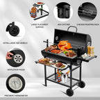 TEENO Chariot à Barbecue de Bois,Grill XXL à Charbon avec Couvercle, Thermomètre,Tiroir à Cendres,Gants anti-brûlures, Évent Réglable,Grand Barbecue au Charbon de Bois (Upgraded (with chicken grill))