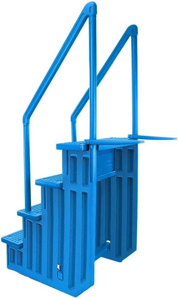 Marches antidérapantes Aqua Select pour piscines hors sol | Bleues | Pour piscines hors sol | Installation possible sur des terrasses de 122 à 137 cm de hauteur | Échelle de sécurité supportant jusqu'à 113 kg
