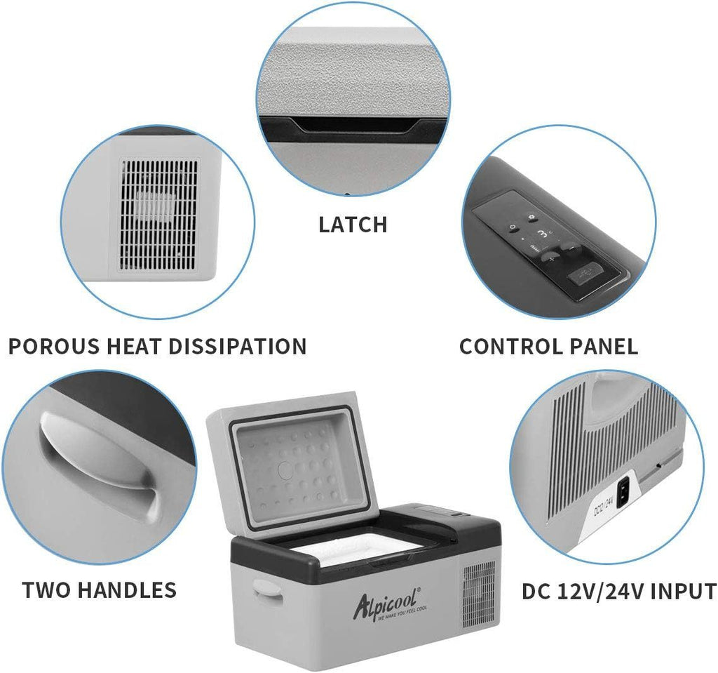 Alpicool C12 12L Cool Box 12 V Mini Fridge Electric Compressor Car Fridge Camping Freezer Box Small Portable for Car, Truck, Boat, RV with USB Connection