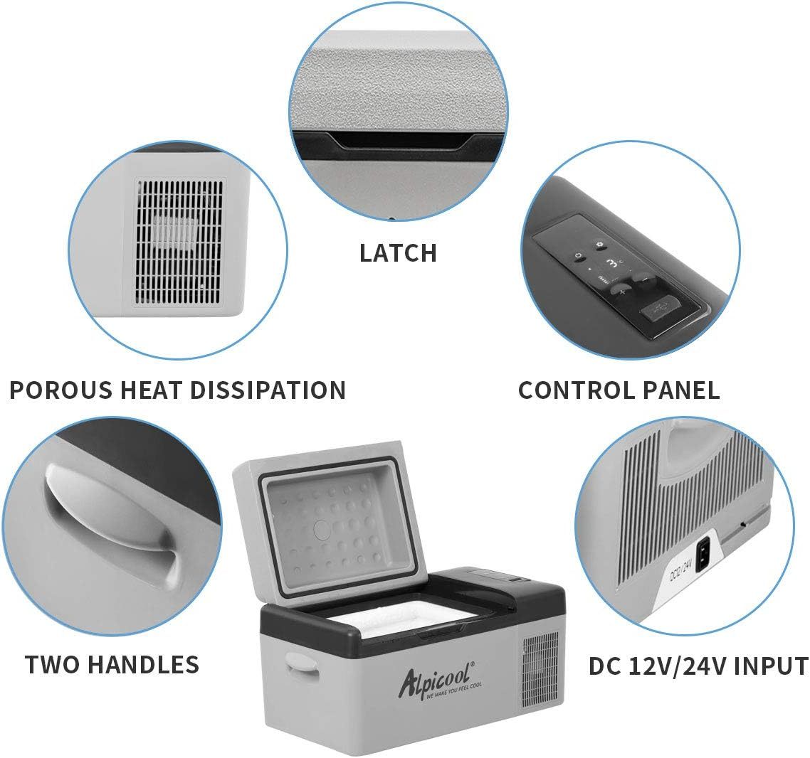Alpicool C12 12L Cool Box 12 V Mini Fridge Electric Compressor Car Fridge Camping Freezer Box Small Portable for Car, Truck, Boat, RV with USB Connection