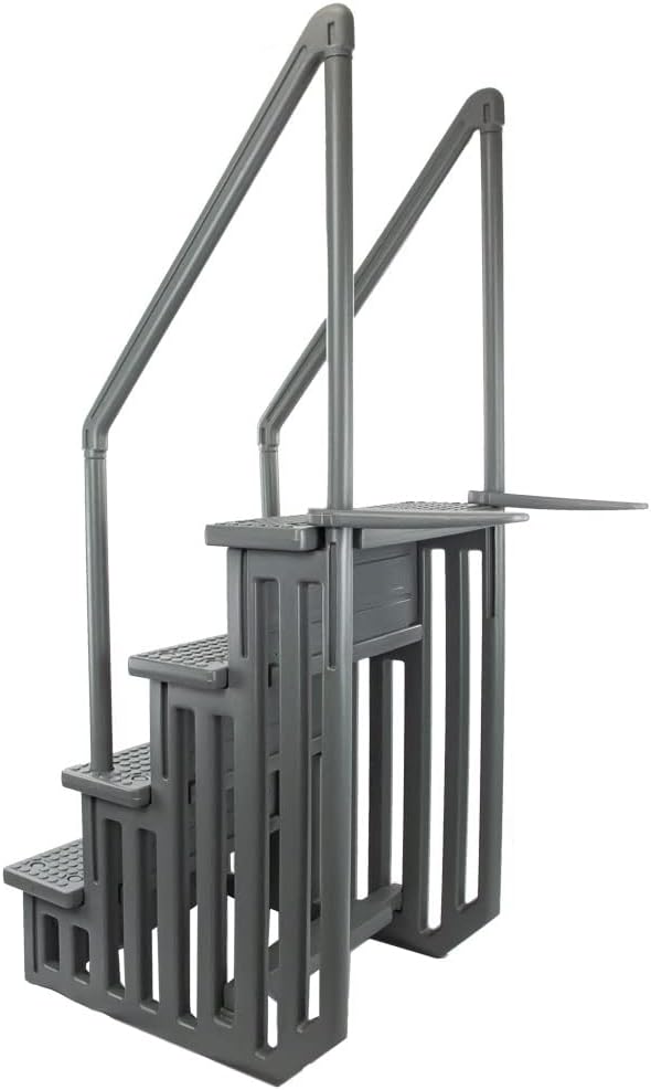 Échelle antidérapante pour piscines hors sol | Grise | Pour piscines hors sol avec une hauteur de terrasse de 122 à 137 cm | Échelle de sécurité supportant jusqu'à 136 kg