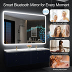 Miroir de salle de bain S'bagno avec éclairage 1200 x 700 mm, IP44, LED, Bluetooth, antibuée, 3 couleurs de lumière (3 000 K, 4 000 K, 6 500 K), intensité variable, mémoire, vertical ou horizontal. Miroirs de salle de bain avec LED.